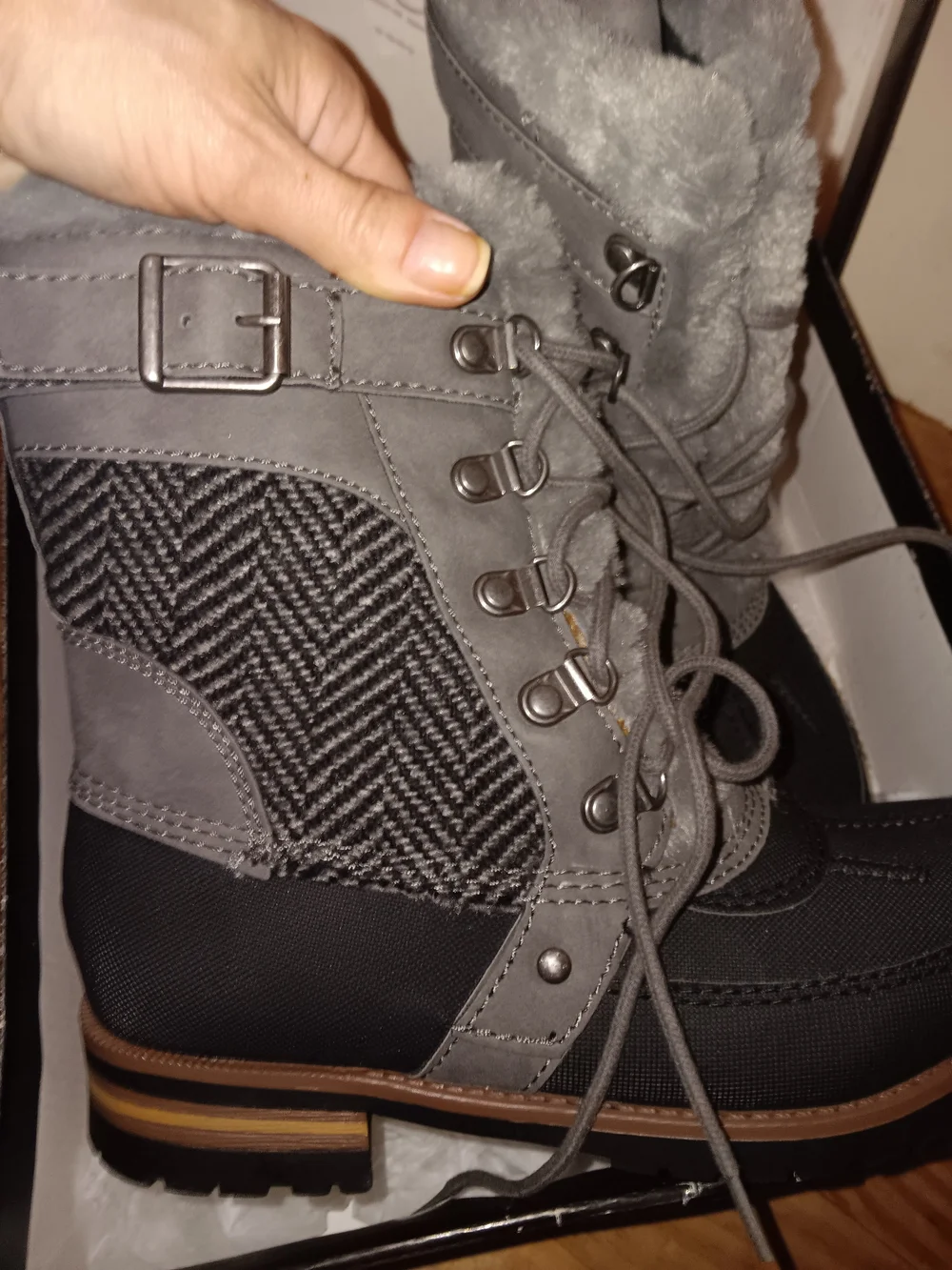 Women's Gray Faux-Fur Lace-Up Winter Boots